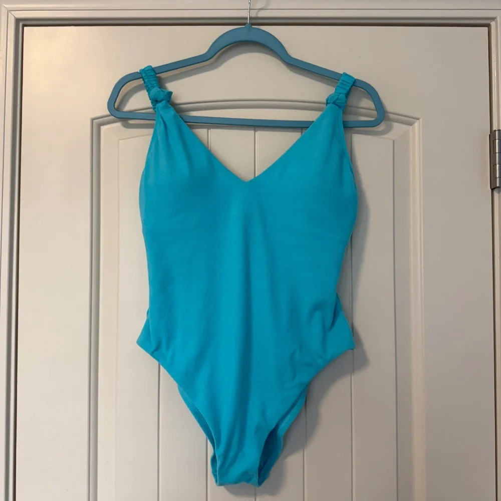 Sanctuary Swim Light Blue Terrycloth‎ High Leg One Piece Swimsuit NWT Size L